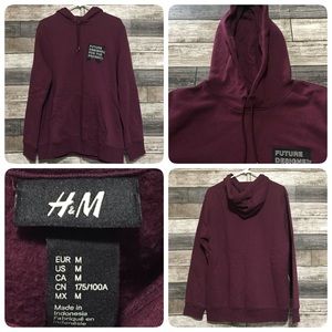 H&M Hoodie Sweatshirt Men’s M Burgundy Pullover Fleece.